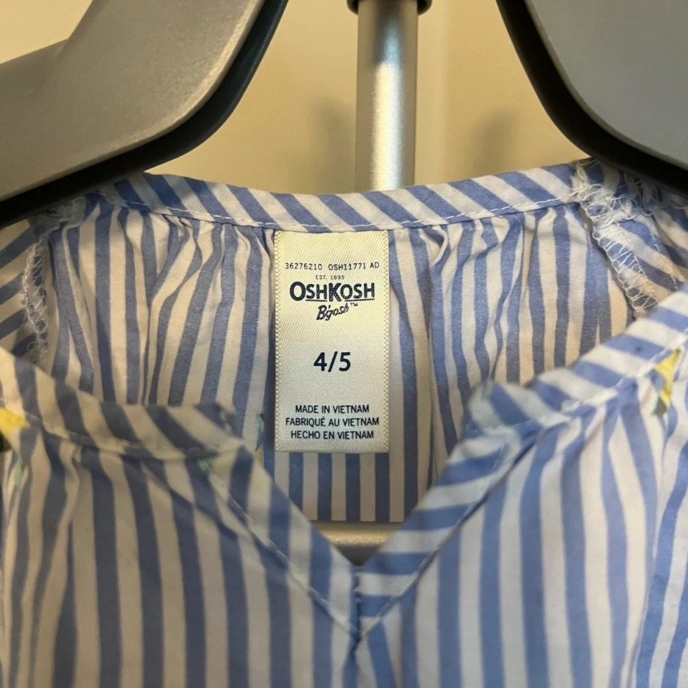OshKosh B'gosh Blue and White Ruffled Top with Lemons 100% Cotton